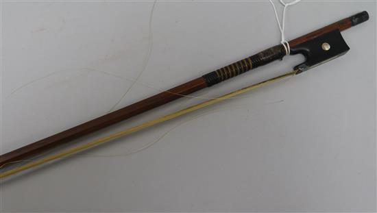 A silver mounted mahogany bow, stamped G.A. Hoyer